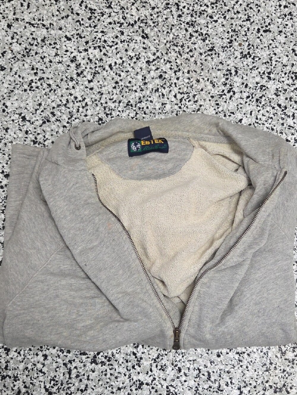 Vintage Very Used Eddie Bauer Light Gray Zip-Up Hoodie Sweater